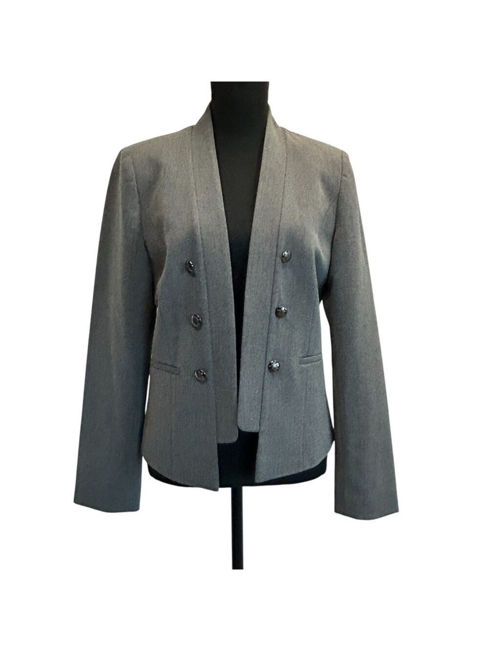 Tahari Arthur S. Levine gray short Blazer open front collarless inverted lapel 6
